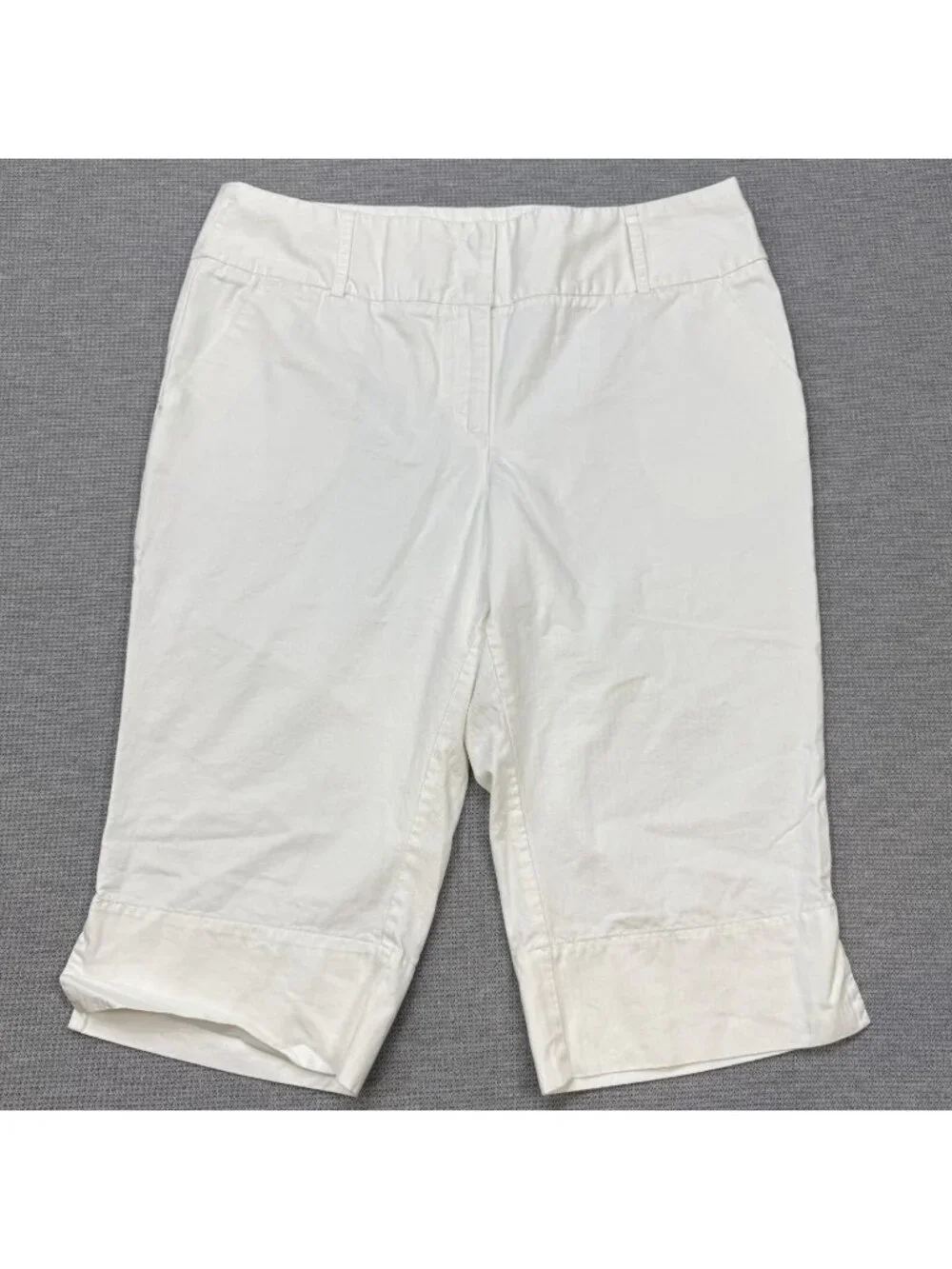 New York Company Capri Pants Womens Size 14 Off-White Slit Cuff High Rise Cotton